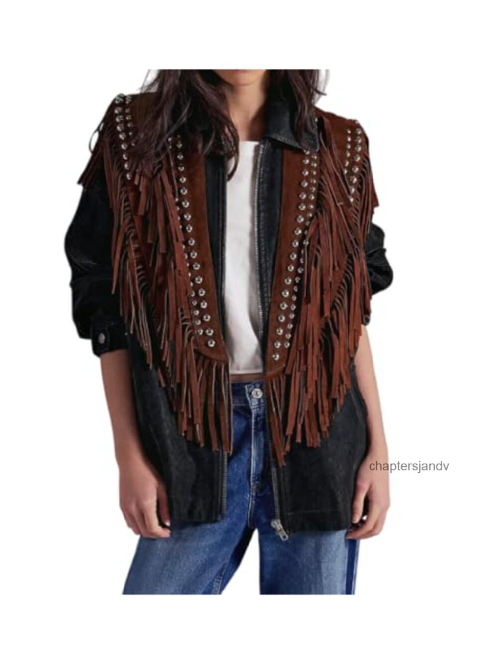 Faux Suede Studded Poncho Wrap with Tassel Fringe Open Front